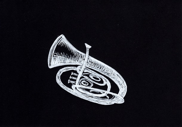 White marker on black paper, size A5 (15x20cm), signed and dated, 2021 - Drawings